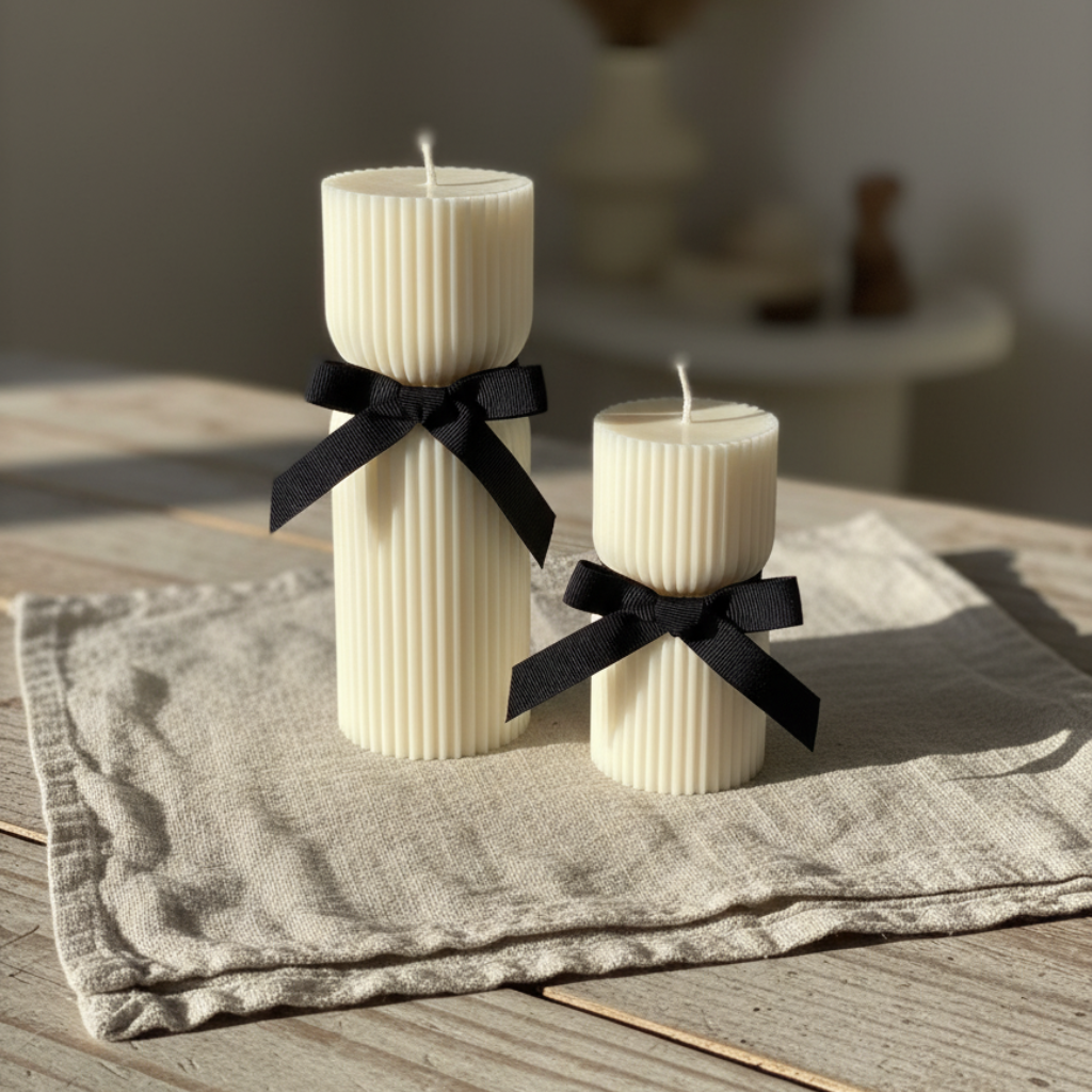 Vela Cilíndrica Acanalada Pequeña con Lazo Negro