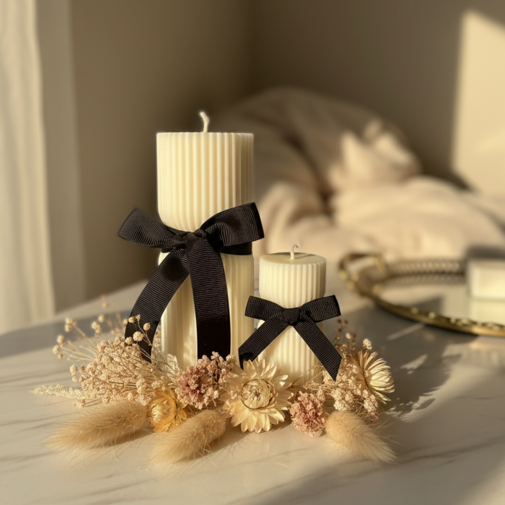 Vela Cilíndrica Acanalada Pequeña con Lazo Negro
