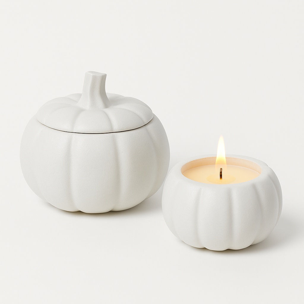 Pack Velas Aromáticas Calabaza Blancas - Grande y Pequeña