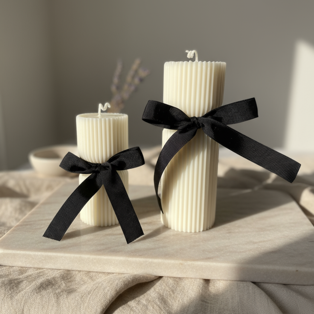 Vela Cilíndrica Acanalada Pequeña con Lazo Negro