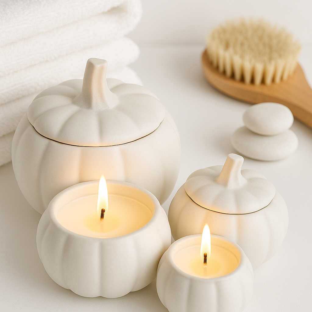 Pack Velas Aromáticas Calabaza Blancas - Grande y Pequeña