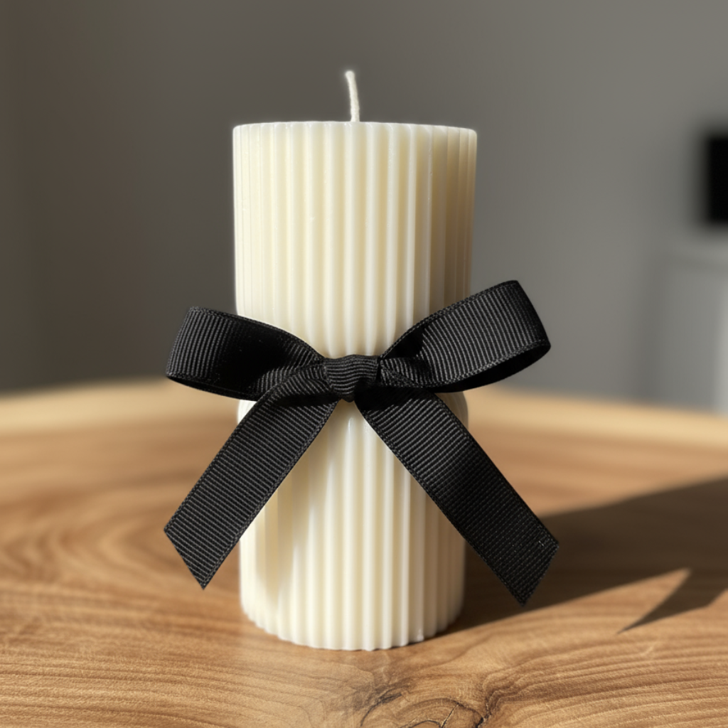 Vela Cilíndrica Acanalada Pequeña con Lazo Negro