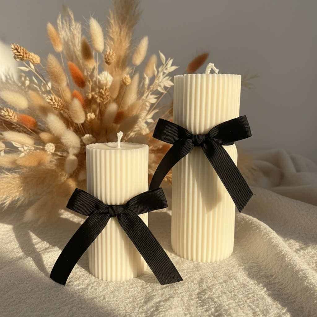 Vela Cilíndrica Acanalada Pequeña con Lazo Negro