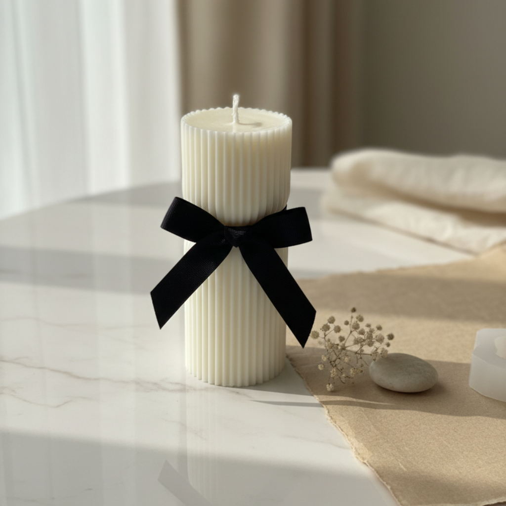 Vela Cilíndrica Acanalada Pequeña con Lazo Negro