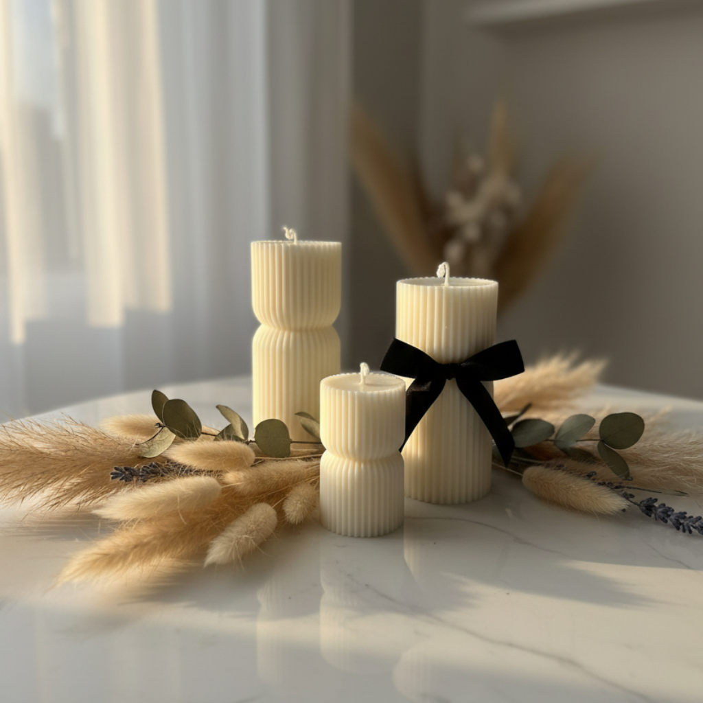 Vela Cilíndrica Acanalada Pequeña con Lazo Negro