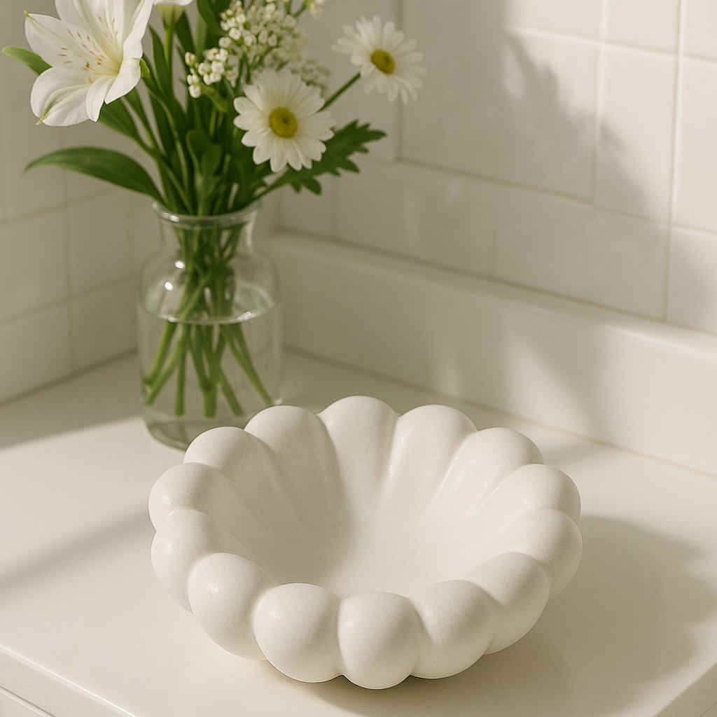 Cuenco Flor Pétalos Decorativo Blanco