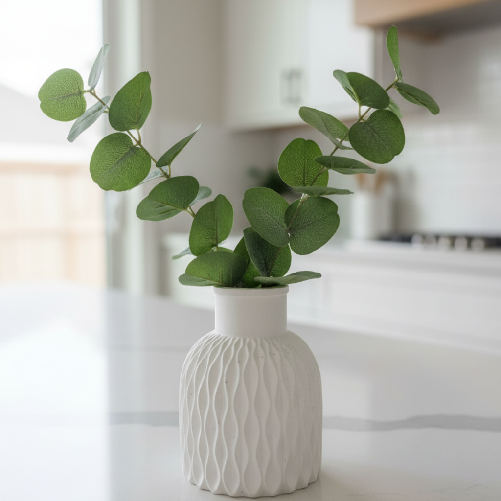 Jarrón Decorativo con Textura Acanalada y Detalle de Cuerda