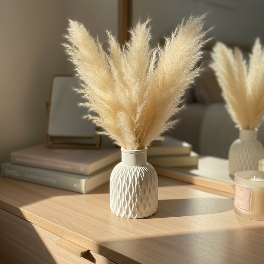 Jarrón Decorativo con Textura Acanalada y Detalle de Cuerda