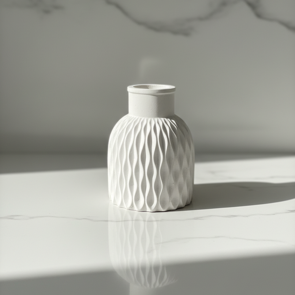 Jarrón Decorativo con Textura Acanalada y Detalle de Cuerda