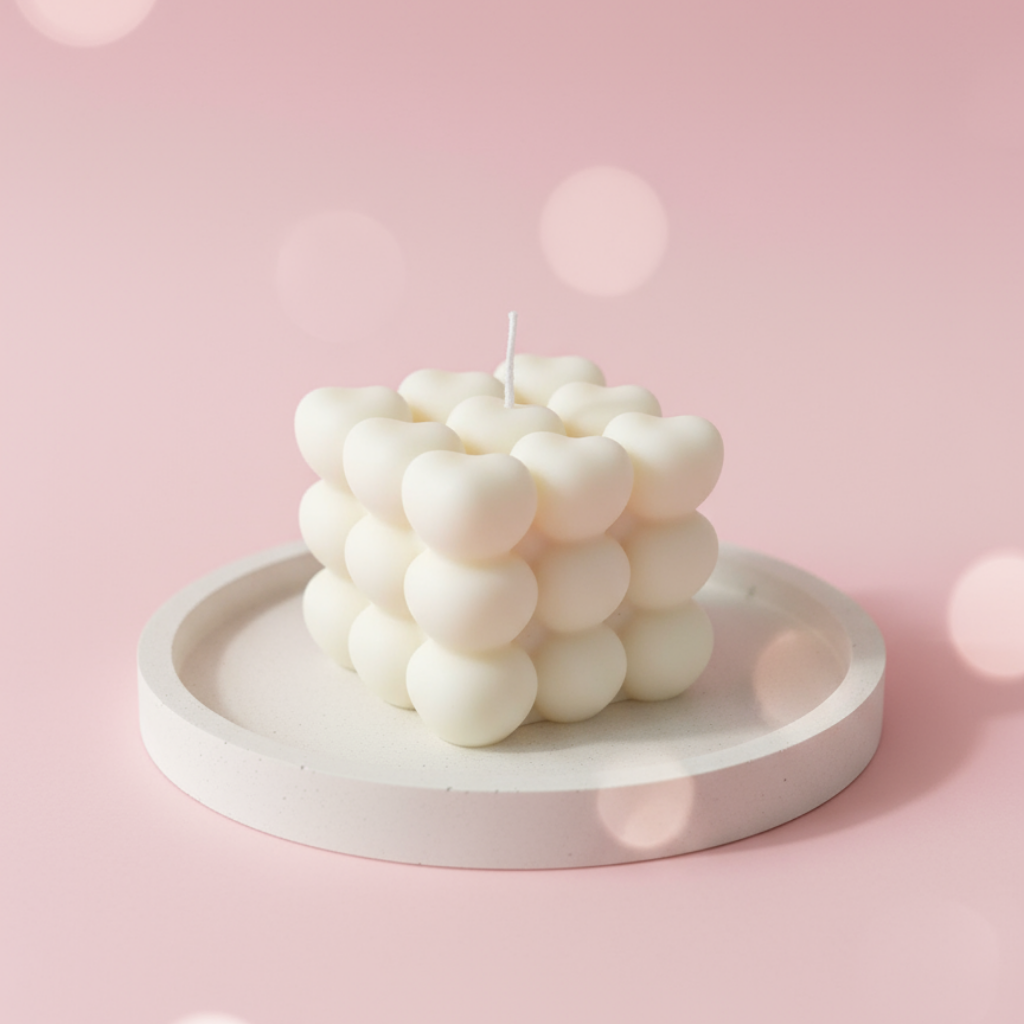 Vela Decorativa Cubo de Corazones - Sin Aroma