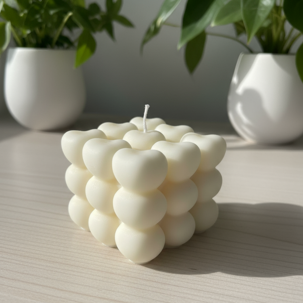 Vela Decorativa Cubo de Corazones - Sin Aroma