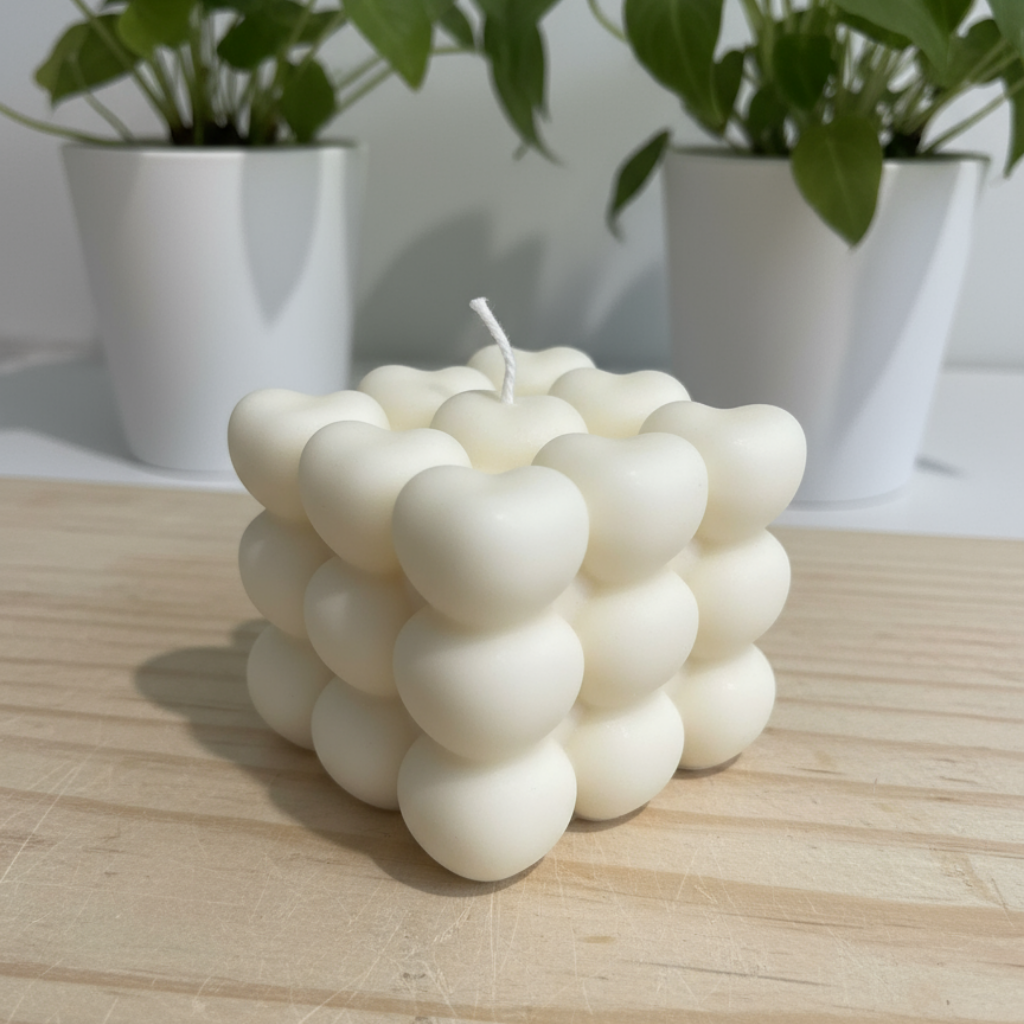 Vela Decorativa Cubo de Corazones - Sin Aroma
