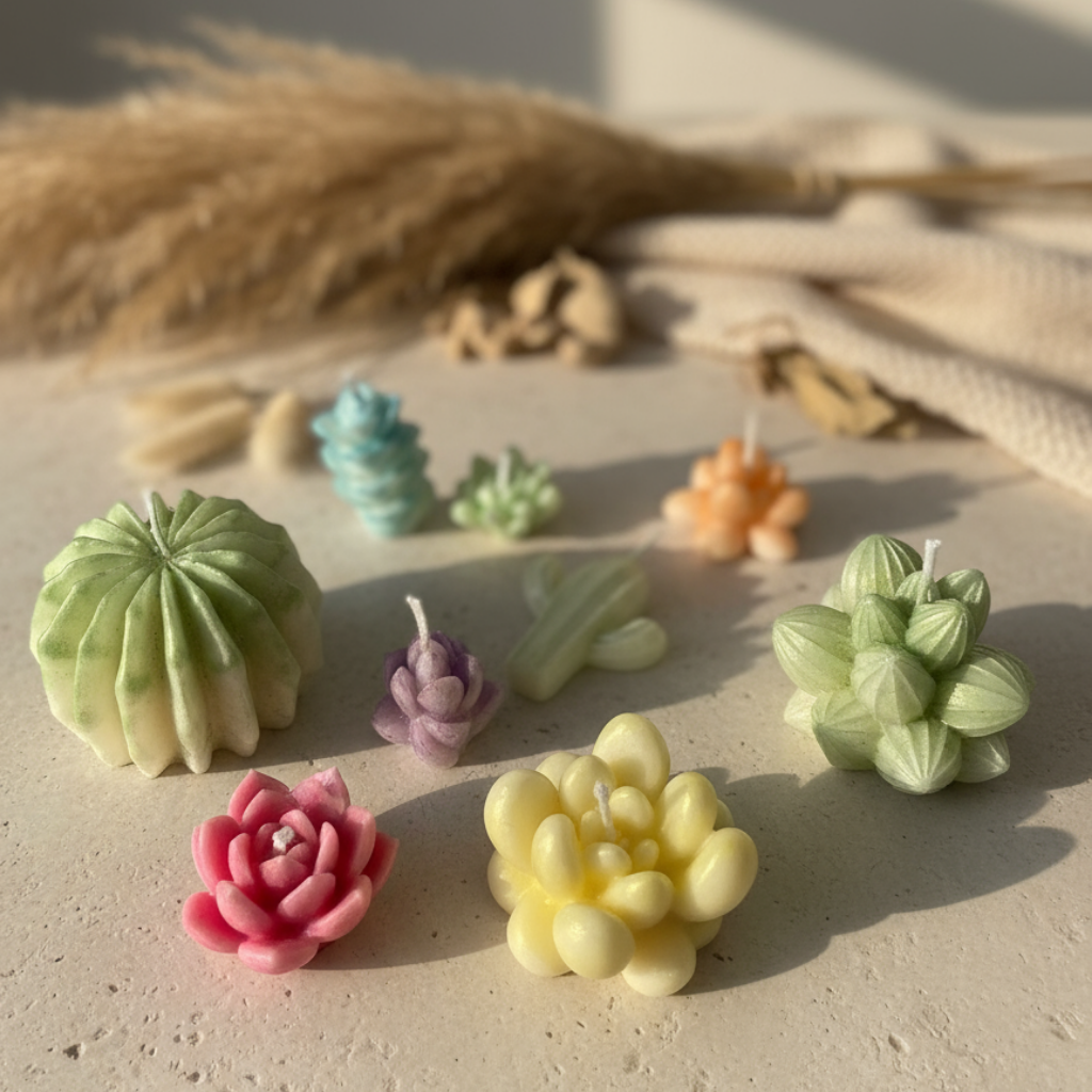 Set de Velas Decorativas Suculentas y Cactus - Colores Pastel