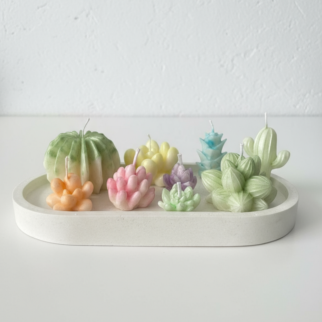 Set de Velas Decorativas Suculentas y Cactus - Colores Pastel