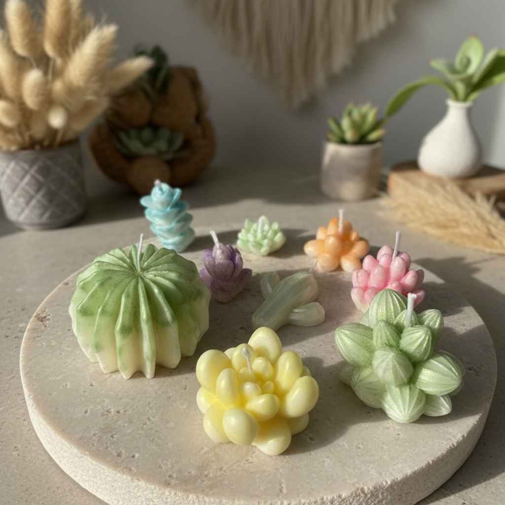 Set de Velas Decorativas Suculentas y Cactus - Colores Pastel