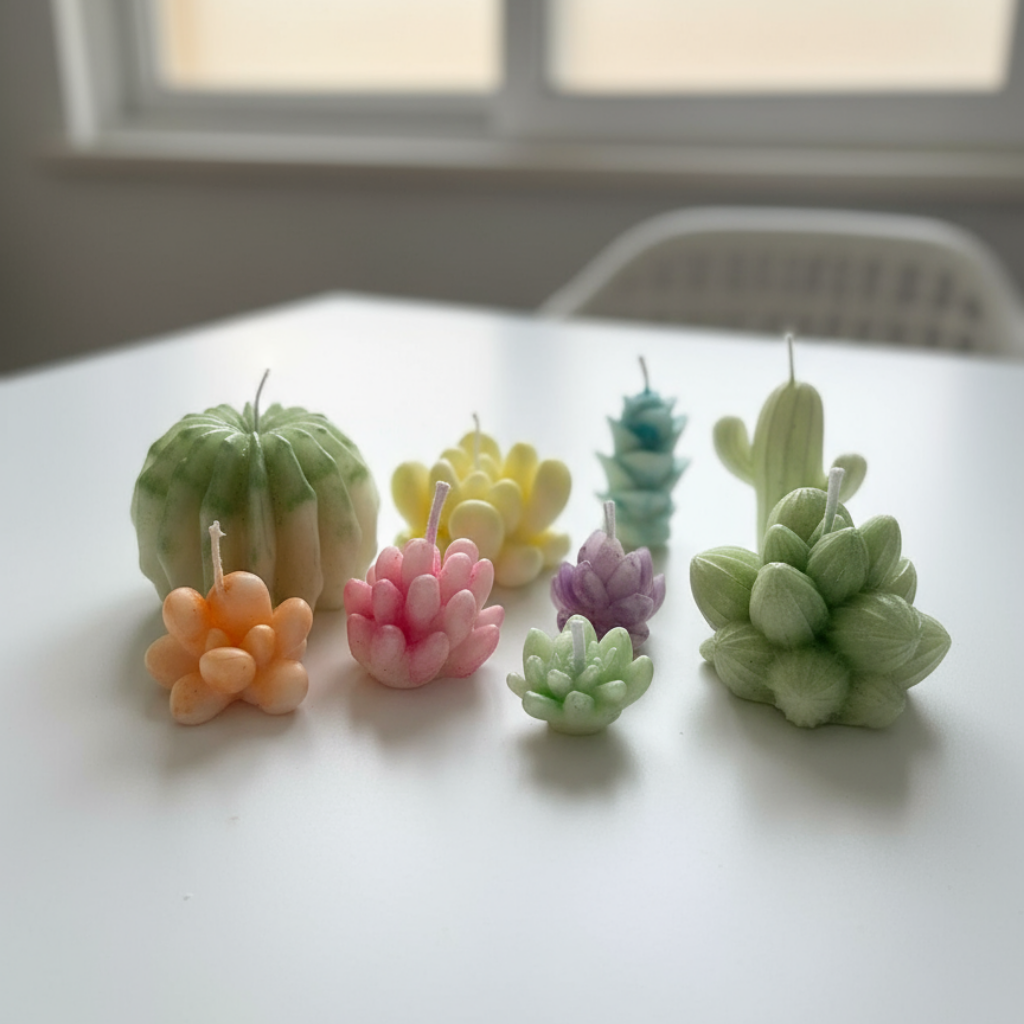 Set de Velas Decorativas Suculentas y Cactus - Colores Pastel