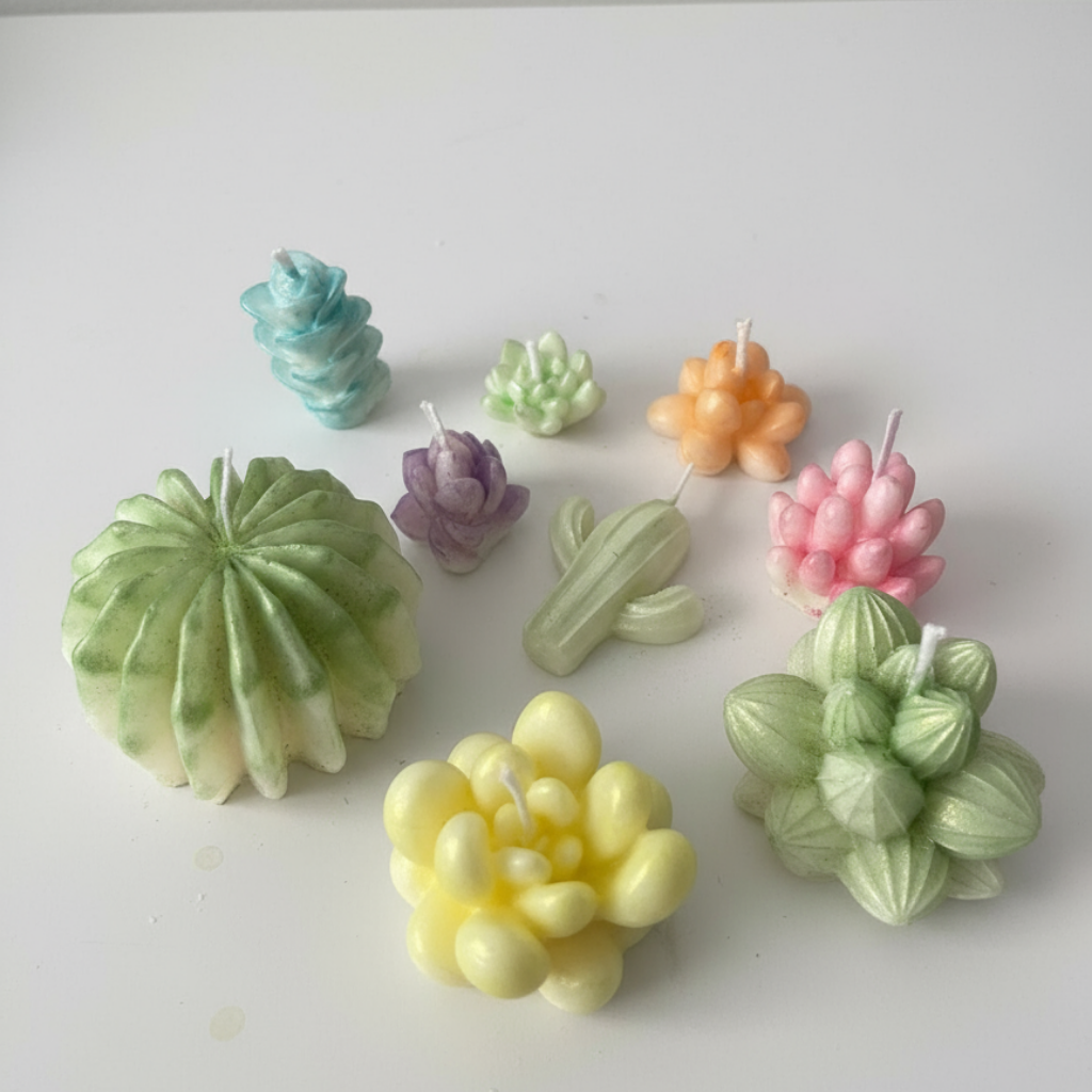 Set de Velas Decorativas Suculentas y Cactus - Colores Pastel