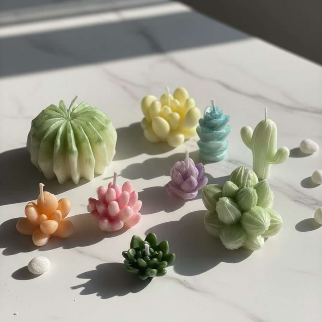 Set de Velas Decorativas Suculentas y Cactus - Colores Pastel
