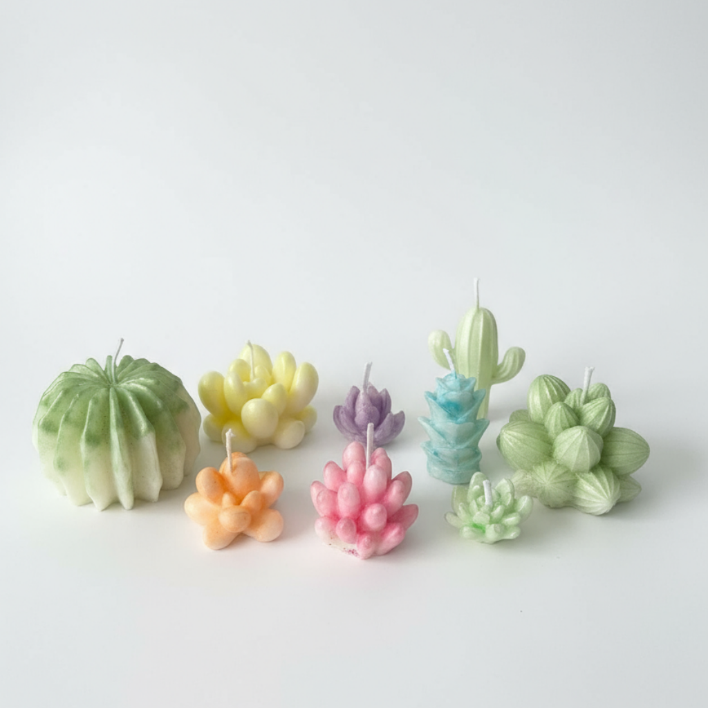 Set de Velas Decorativas Suculentas y Cactus - Colores Pastel