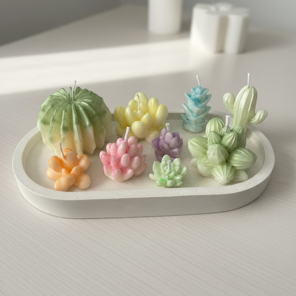 Set de Velas Decorativas Suculentas y Cactus - Colores Pastel