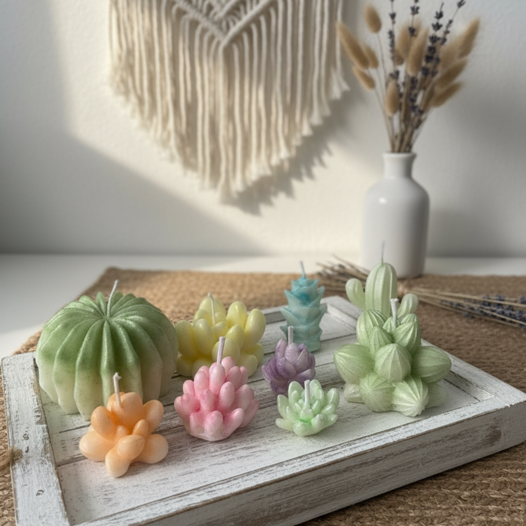 Set de Velas Decorativas Suculentas y Cactus - Colores Pastel