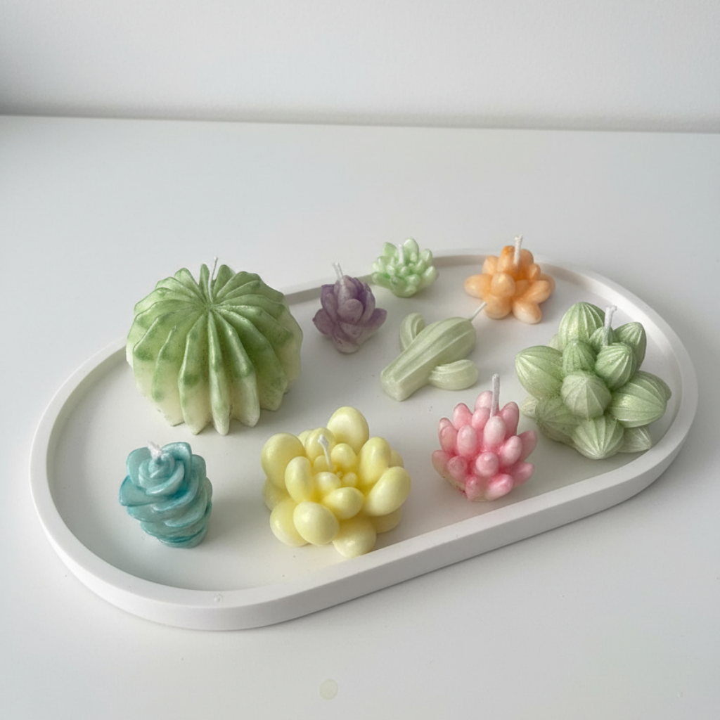 Set de Velas Decorativas Suculentas y Cactus - Colores Pastel