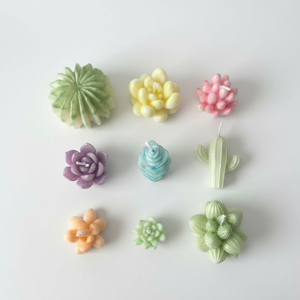 Set de Velas Decorativas Suculentas y Cactus - Colores Pastel