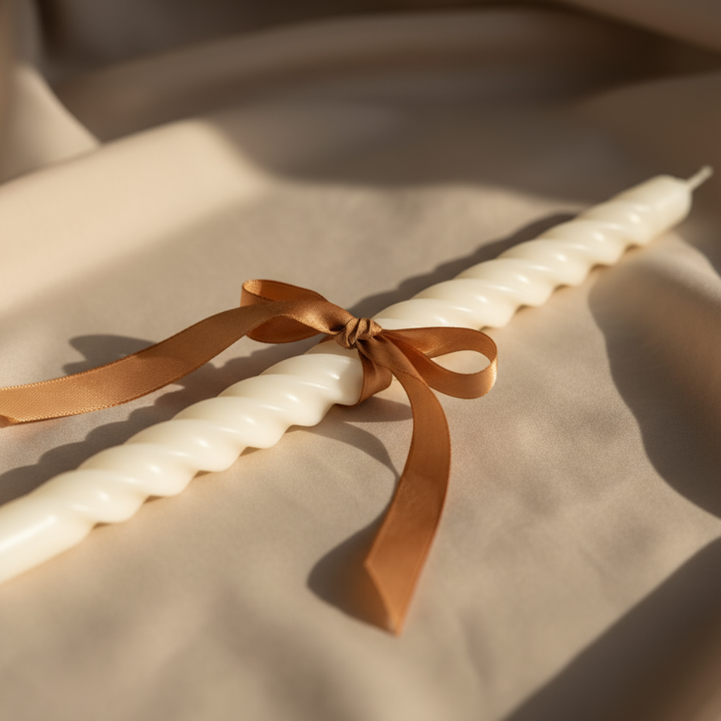 Vela Elegante ArteLabella 20cm - Blanca con Lazo Dorado