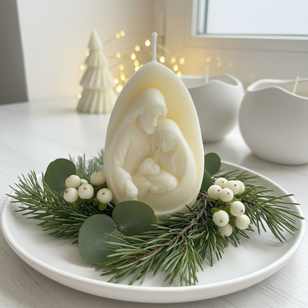 Vela Decorativa Sagrada Familia Huevo - Belén Navideño