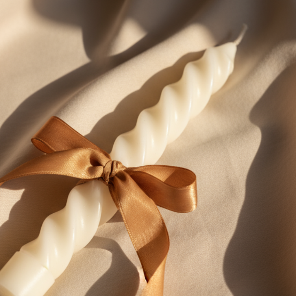Vela Elegante ArteLabella 20cm - Blanca con Lazo Dorado