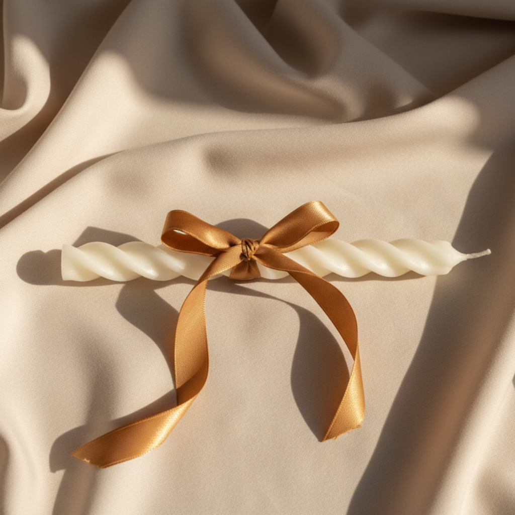 Vela Elegante ArteLabella 20cm - Blanca con Lazo Dorado