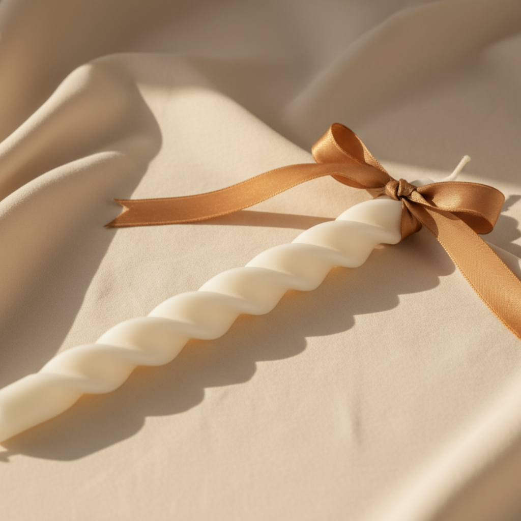 Vela Elegante ArteLabella 20cm - Blanca con Lazo Dorado