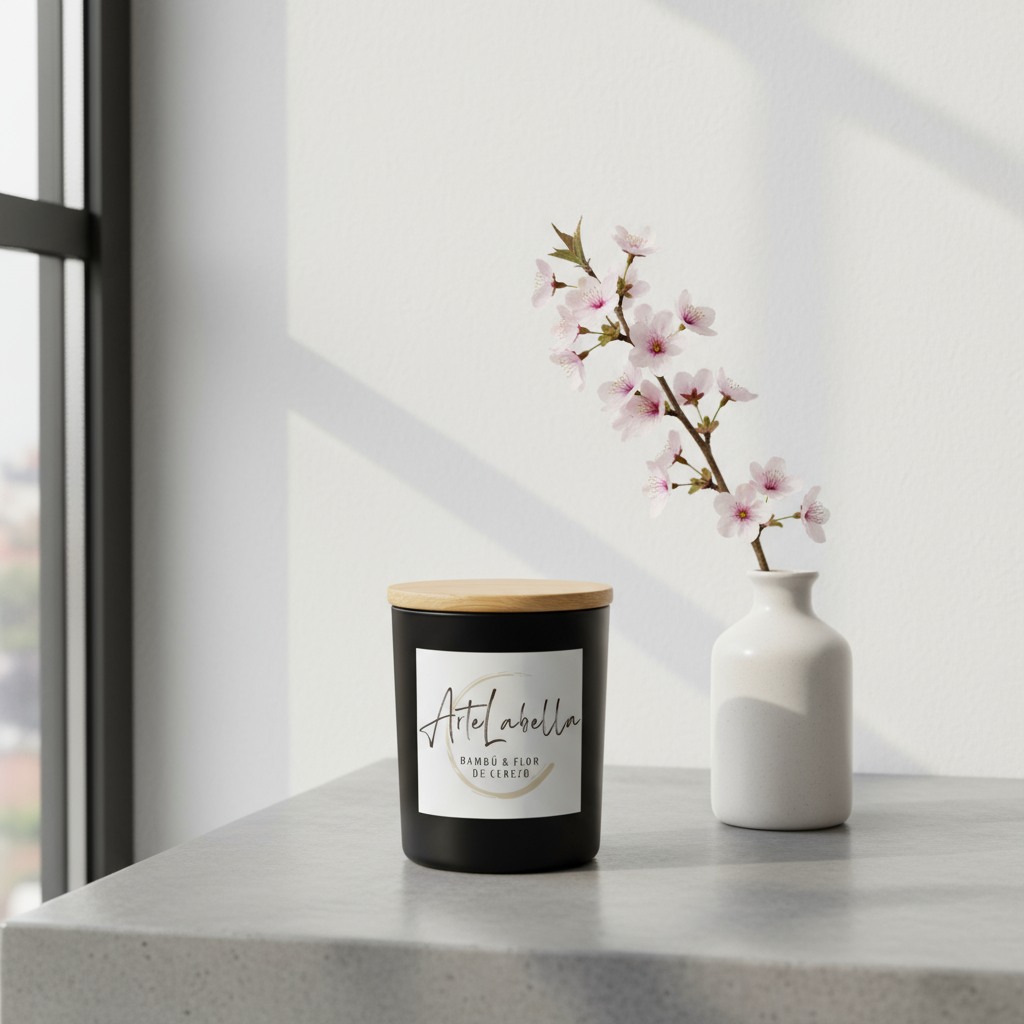 Vela Aromática en Vaso Negro con Tapa de Bambú - 200ml