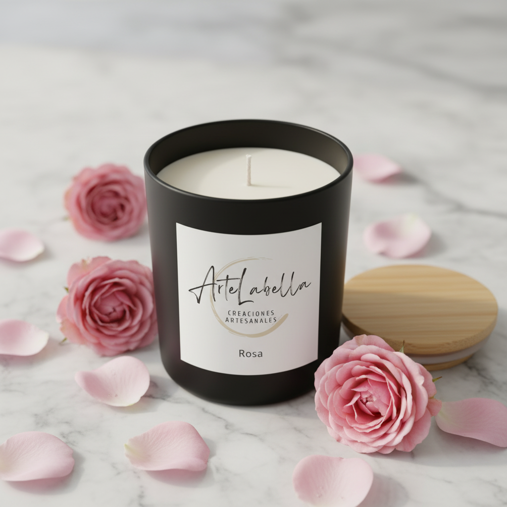 Vela Aromática en Vaso Negro con Tapa de Bambú - 200ml