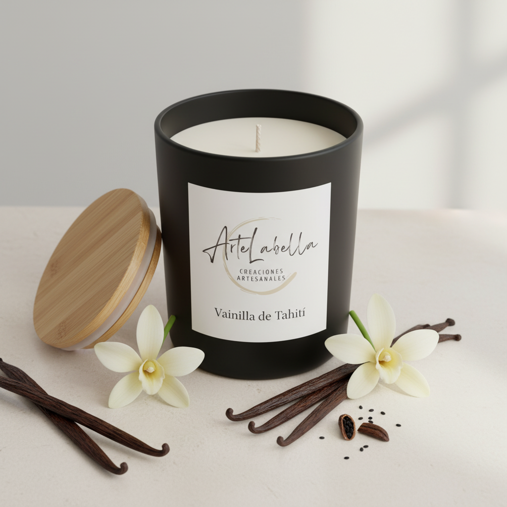 Vela Aromática en Vaso Negro con Tapa de Bambú - 200ml