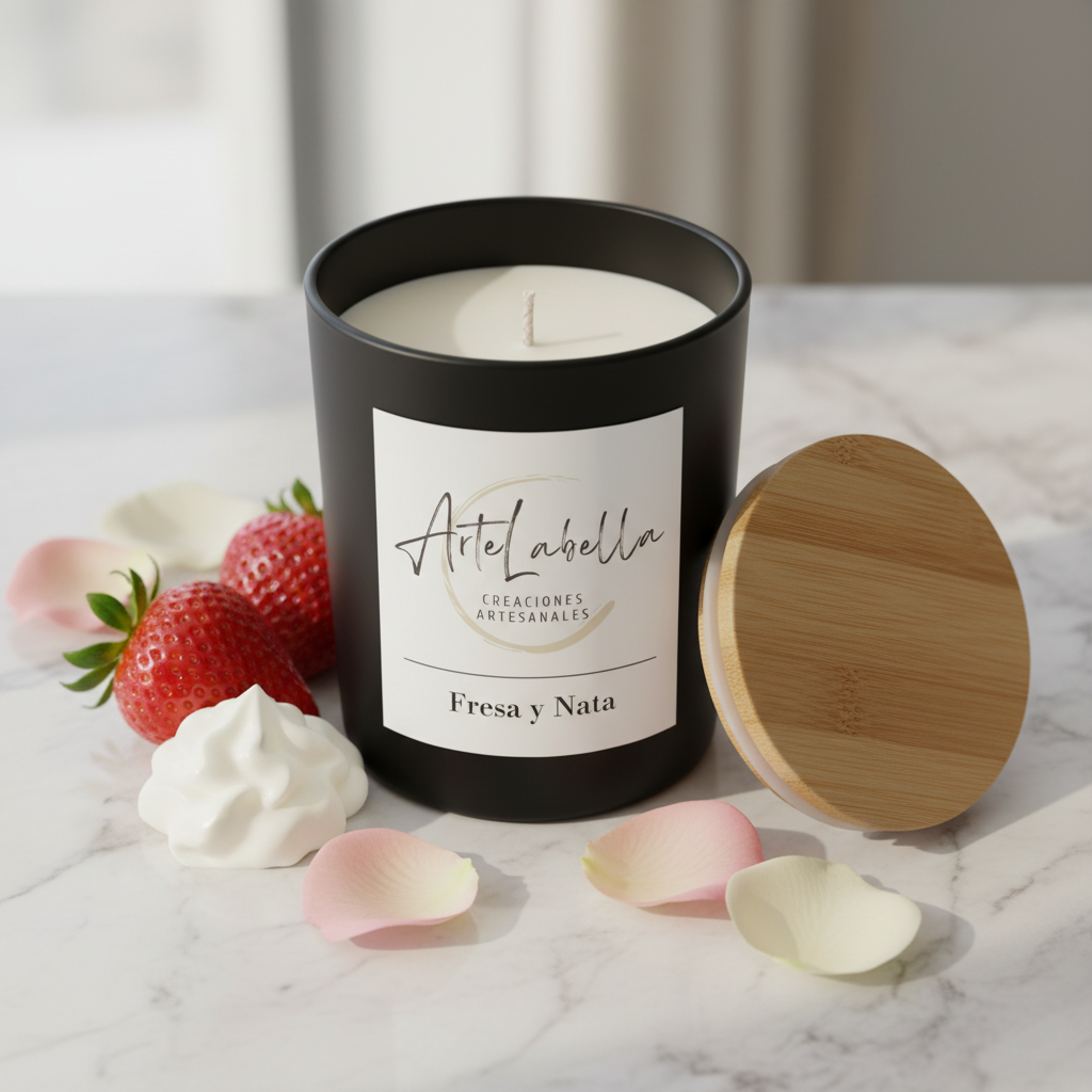 Vela Aromática en Vaso Negro con Tapa de Bambú - 200ml