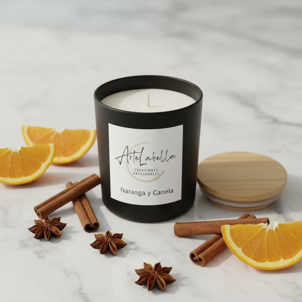 Vela Aromática en Vaso Negro con Tapa de Bambú - 200ml