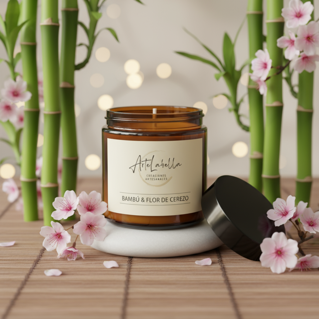 Vela Aromática de Cera de Soja Natural / Vidrio ámbar