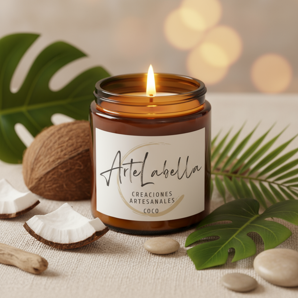 Vela Aromática de Cera de Soja Natural / Vidrio ámbar