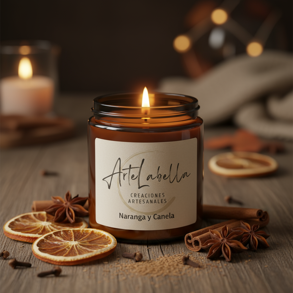 Vela Aromática de Cera de Soja Natural / Vidrio ámbar