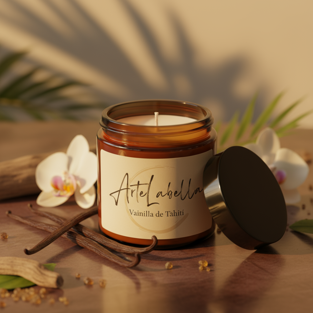 Vela Aromática de Cera de Soja Natural / Vidrio ámbar