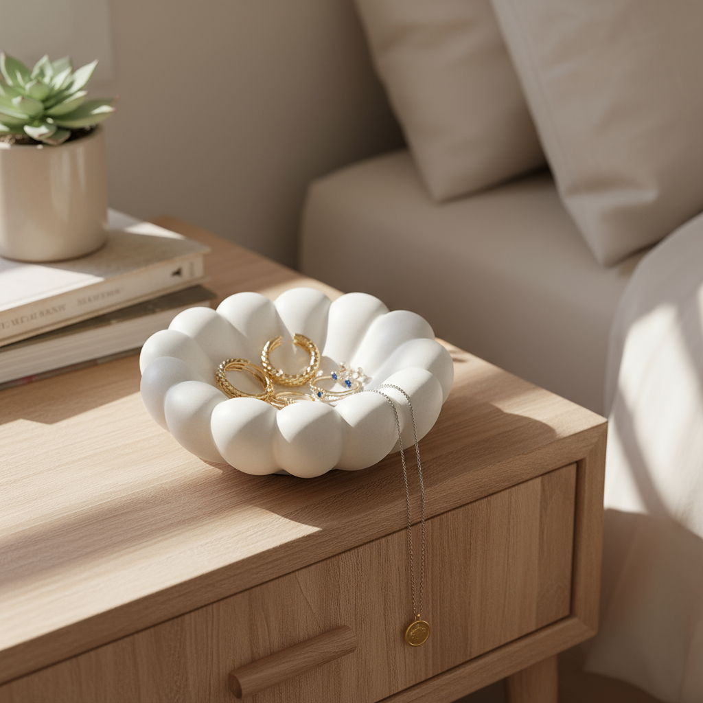 Cuenco Flor Pétalos Decorativo Blanco