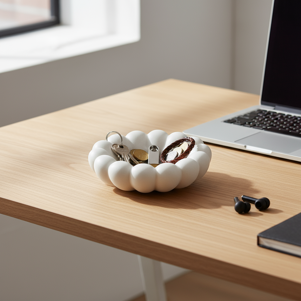 Cuenco Flor Pétalos Decorativo Blanco