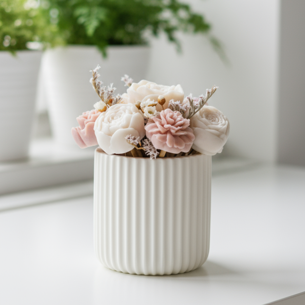 Bouquet Alma - Arreglo Floral de Cera en Jarrón Artesanal