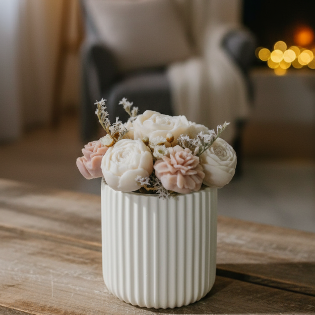 Bouquet Alma - Arreglo Floral de Cera en Jarrón Artesanal