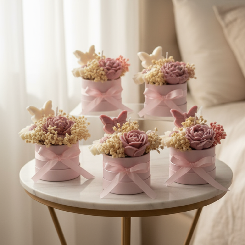 Bouquet Mariposa - 5 Flores de Cera con Mariposa